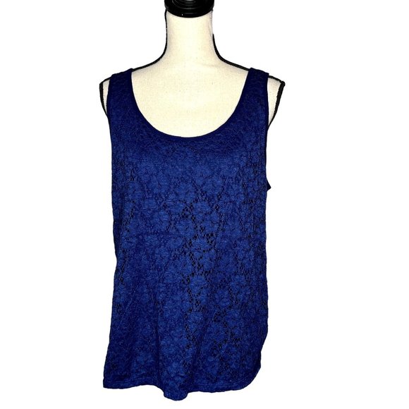 French Laundry Tops - French Laundry Navy Blue Lace Front Sleeveless Tank Top Women's Plus Size 1X